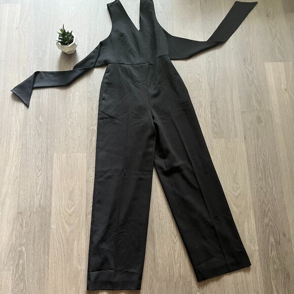 NWT Club Monaco Black Sleeveless Jumpsuit with Bow Tie Back Detail - Picture 1 of 11
